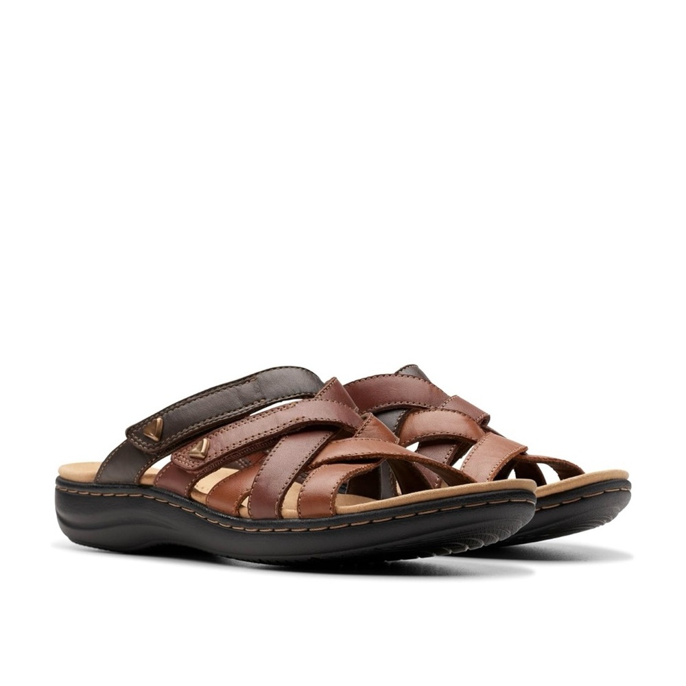 Clarks Collection Laurieann‎ Bali Adjustable Leather Sandals Brown Combi 6M